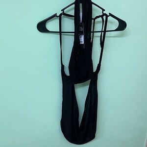 Fashion Nova Black Draped Halter Bodysuit